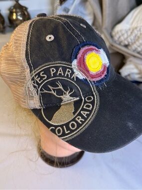 Estes Park Colorado Mountain States Specialties Beige Trucker Hat with Blue